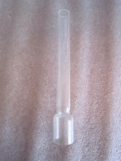 lampeglas 6´´´, ø 34 mm. kort h 18,8 cm. og lang h 23 cm.